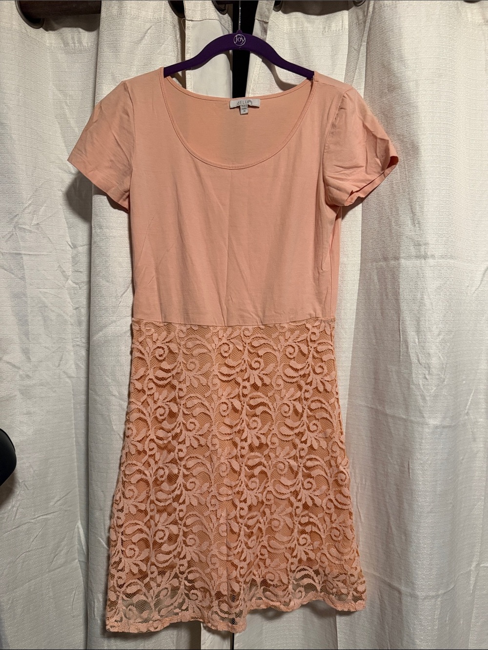 dELiA*s Peach Scoop-Neck Lace Fit-and-Flare Dress